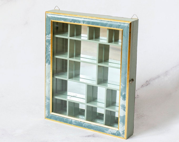 Small Wooden Display Case With Glass Door French Blue and Etsy