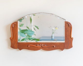 Miroir en bois Art déco avec verre biseauté, vieux miroir de manteau hollandais, design des années 1920, tentures murales rustiques antiques, miroir en bois sculpté à la main