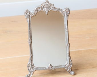 Silver Ornate Table Mirror, Baroque Vanity Mirror, Decorative Standing Mirror, Vintage Make Up Mirror, Victorian Home Decor