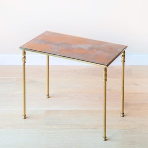 Brass Side Table With Glass Tabletop, Hollywood Regency, Rectangle Coffee Table, 1960s Design, Mid Century Golden Console Table