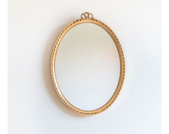 Old Golden Bow Mirror, Decorative Dutch Mirror, Oval Mantle Mirror, Baroque Ornate Mirror, Ribbon Wall Mirror