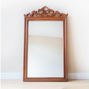 Tall Wooden Mirror With Bow, Victorian Style Wall Mirror, Large Hand Carved Ribbon Mirror, Old Bedroom Mirror