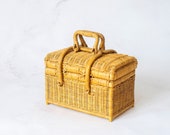 Wicker Basket With Handles, Vintage Rattan Storage Basket, Picnic Basket, Handmade Basket, Bohemian Organizer, Vintage Retro Suitcase
