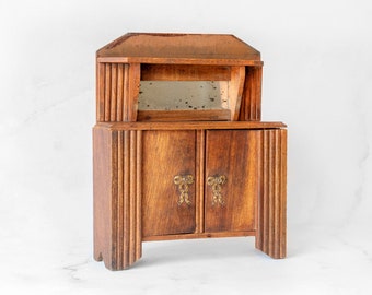 Small Antique Cabinet With Drawer, Art Deco Storage Unit, Handmade Table Stand Chest, Miniature Desk Organizer, Victorian Jewelry Box