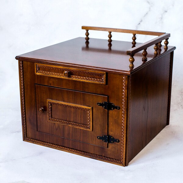 RESERVED FOR A.K Colonial Brown Wooden Cabinet, Vintage Wood Dresser, Retro Furniture, Mid Century Side Table With Drawers, French Farmhouse