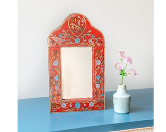 Handmade Peruvian Folk Art Mirror, Floral Arch Mirror With Reverse Painted Glass, 1960s Bohemian Wall Mirror, Rustic Home Decor