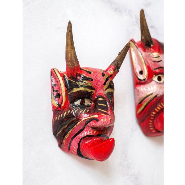 Mexican Carved Wooden Devil Mask, Diablo Mask, Decorative Folk Art Mask, Hand Painted, Vintage Mexican Art, Old Hand Carved Mask, Wall Art