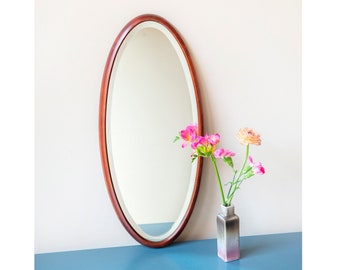 Oval Mirror With Beveled Glass, Antique Wall Mirror With Walnut Wooden Frame, Tall Mantle Mirror, Rustic Wall Hanging