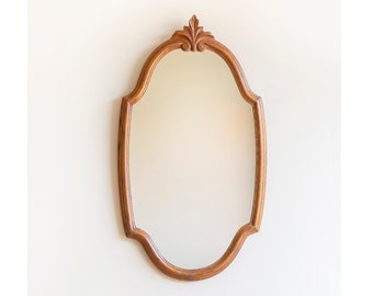 Belgian Oak Wooden Mirror, Large Hand Carved Mirror With Ornament, Colonial Mantle Mirror, Victorian Style Wall Hanging, Scalloped Frame