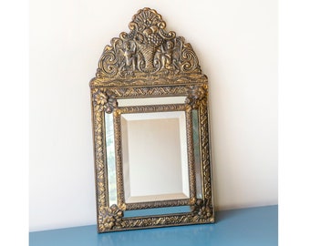 Antique Copper Mirror With Beveled Glass, Aged Brass Ornamental Wall Mirror, 1920s Design, Dutch Ornate Mirror, Made In Holland