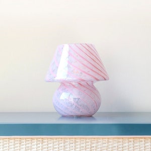 Pink Murano Mushroom Lamp, Small Italian Swirl Glass Table Lamp, Art Glass Desk Lamp, Mid Century Modern, Made In Italy image 1