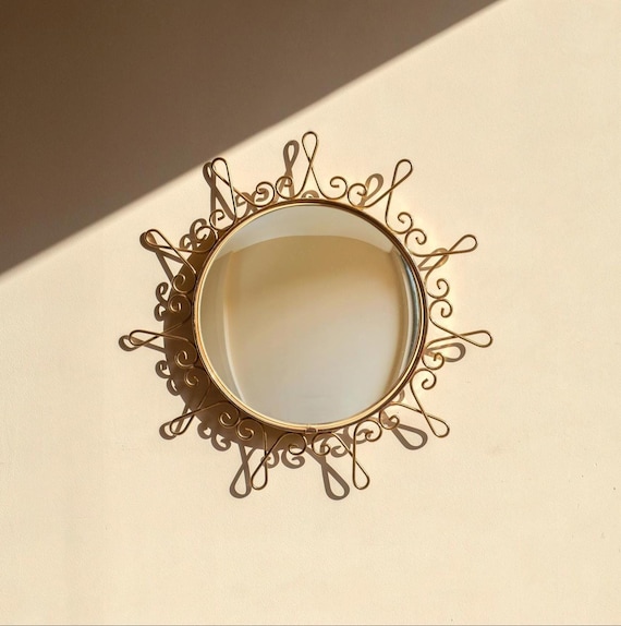 Vintage Deknudt Sunburst Mirror - Belgian Convex Wall Mirror - Mid Century Gold Mirror, 1960s