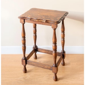 Antique Oak Side Table, Victorian Plant Stool With Turned Legs, Small Wooden Table, Hand Carved Stool, Colonial Home Decor