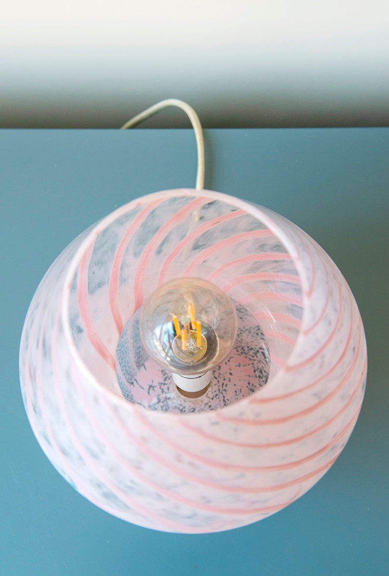 Pink Murano Mushroom Lamp, Small Italian Swirl Glass Table Lamp, Art Glass Desk Lamp, Mid Century Modern, Made In Italy image 7