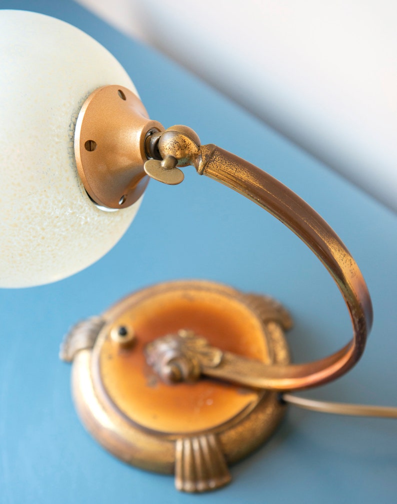 Lámpara de mesa Art Déco con cuello de cisne, lámpara de cristal de globo esmerilado antiguo, lámpara de escritorio dorada decorativa, lámpara de cabecera de estilo victoriano imagen 6