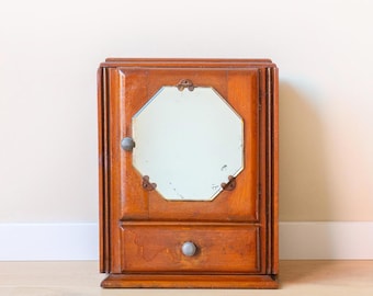 Wall Cabinet With Mirror, Antique Apothecary Chest, Art Deco Storage Unit, Dutch Medicine Cabinet, Bathroom Furniture