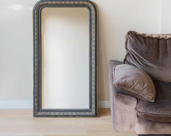 フランスのアンティークの楕円形の鏡、使い古した鏡、裸の鏡、ステッチ