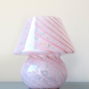 Pink Murano Mushroom Lamp, Small Italian Swirl Glass Table Lamp, Art Glass Desk Lamp, Mid Century Modern, Made In Italy image 8