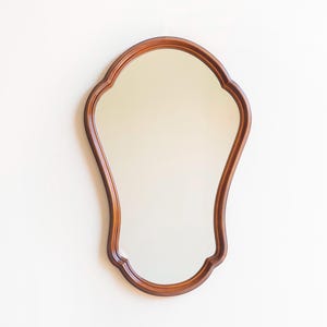 Dark Brown Scalloped Mirror, Arch Frame, Old Wooden Mantle Mirror, Rustic Belgian Wall Mirror, 1960s Design