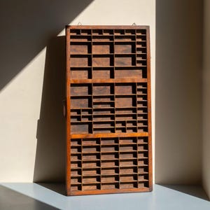Antique Wooden Printer’s Tray - Letterpress Type Drawer - Vintage Typesetter Shadow Box - Wall Display Shelf