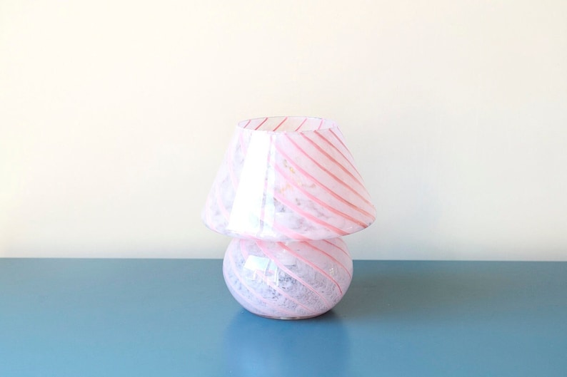 Pink Murano Mushroom Lamp, Small Italian Swirl Glass Table Lamp, Art Glass Desk Lamp, Mid Century Modern, Made In Italy image 2