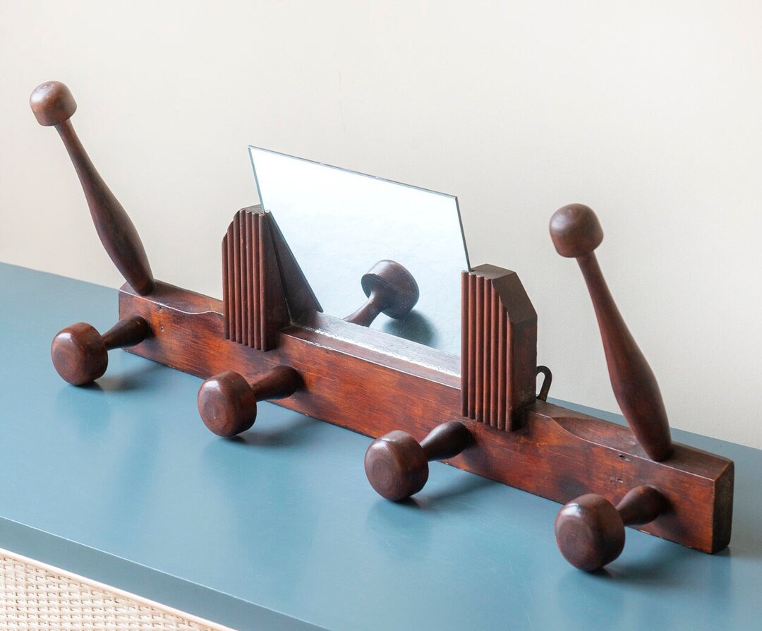 Art Deco Racks Art Deco Wooden Coat Rack, French Wall Rack With Mirror, 1930s Design ...