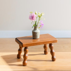 Small Antique Stool With Bobbin Legs, Decorative Tabouret, Dark Brown Plant Stand, Old Side Table, Rustic French Stool