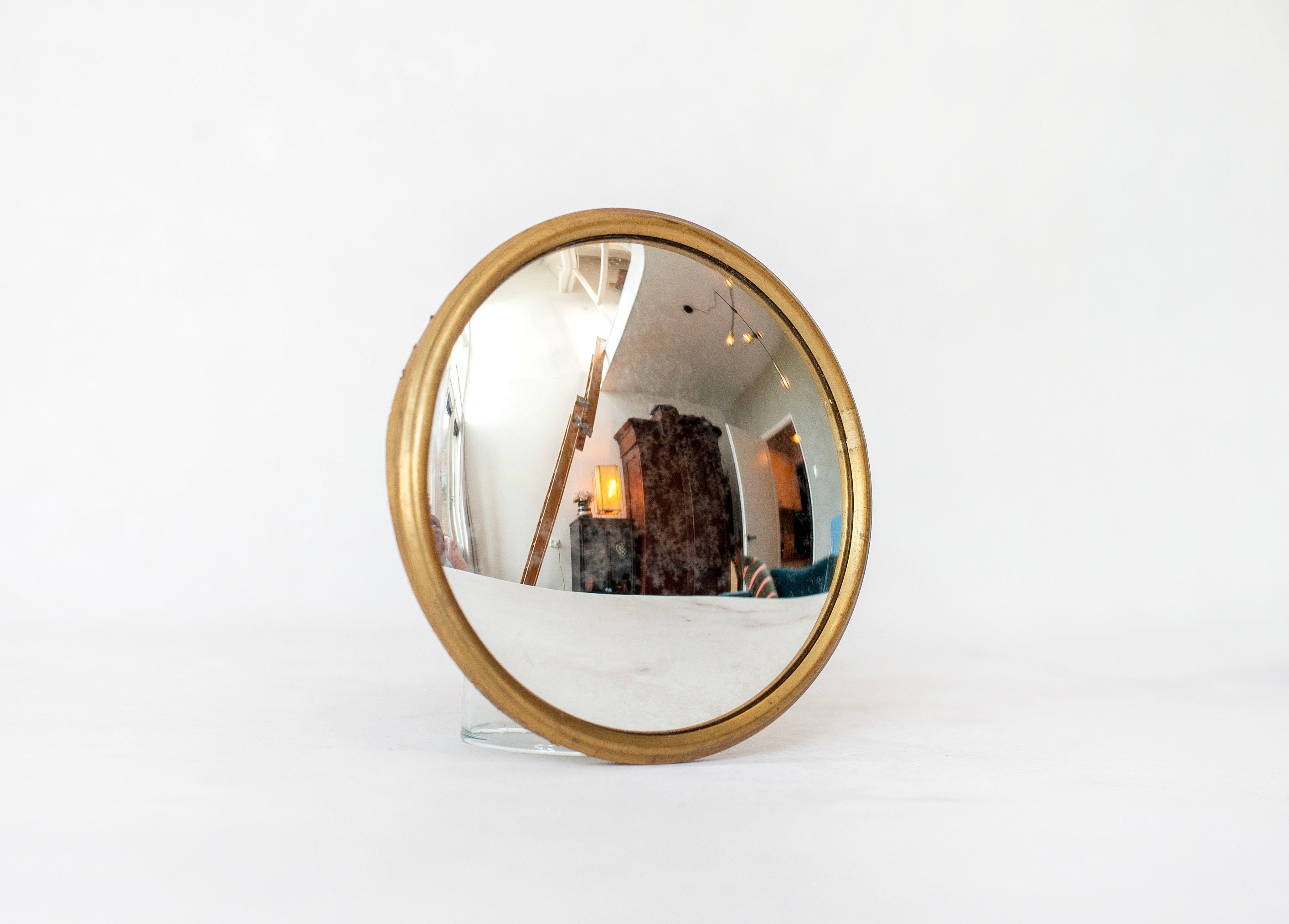 Small Round Fish Eye Mirror Vintage Butler Mirror Golden Frame