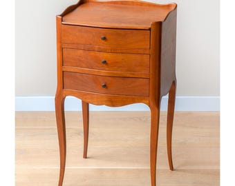 Vintage Wooden Bedside Table - French Provincial 3 Drawer Nightstand - Cabriole Leg Side Table