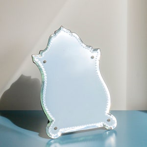Antique Frameless Table Mirror - Art Deco Standing Mirror With Etched Glass - Venetian Vanity Mirror
