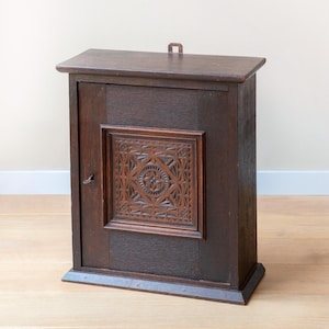 Antique Wooden Hanging Cabinet, 19th Century Medicine Chest, Rustic Storage Unit, Dutch Apothecary Cabinet, Hand Carved Bathroom Cabinet