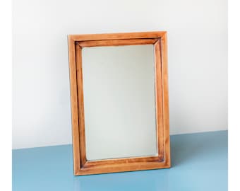 Antiker gerahmter Holzspiegel, primitiver rechteckiger Wandspiegel, handgefertigter englischer Spiegel, rustikaler handgefertigter Spiegel