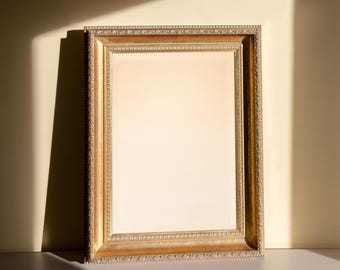Vintage Gilt Framed Wall Mirror - Ornate Gold Wood Frame - Beveled Glass Mirror