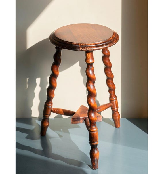 Antique French Oak Side Table – Barley Twist Tripod Table – Round Wooden Plant Stand