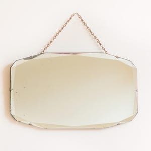 Art Deco Frameless Mirror, Antique Wall Mirror With Hanging Chain, Made In England, Shabby Chic Mirror With Facet Cut Glass