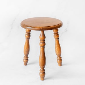 Oak Stool With Carved Legs, Antique Wooden Tripod Table, Old Farmers Stool, Rustic Plant Stand, Small Side Table, Farmhouse Decor