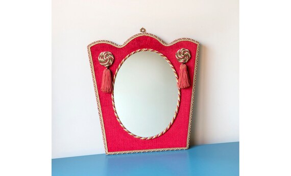 Velvet Upholstered Mirror With Tassels Vintage Boudoir Wall