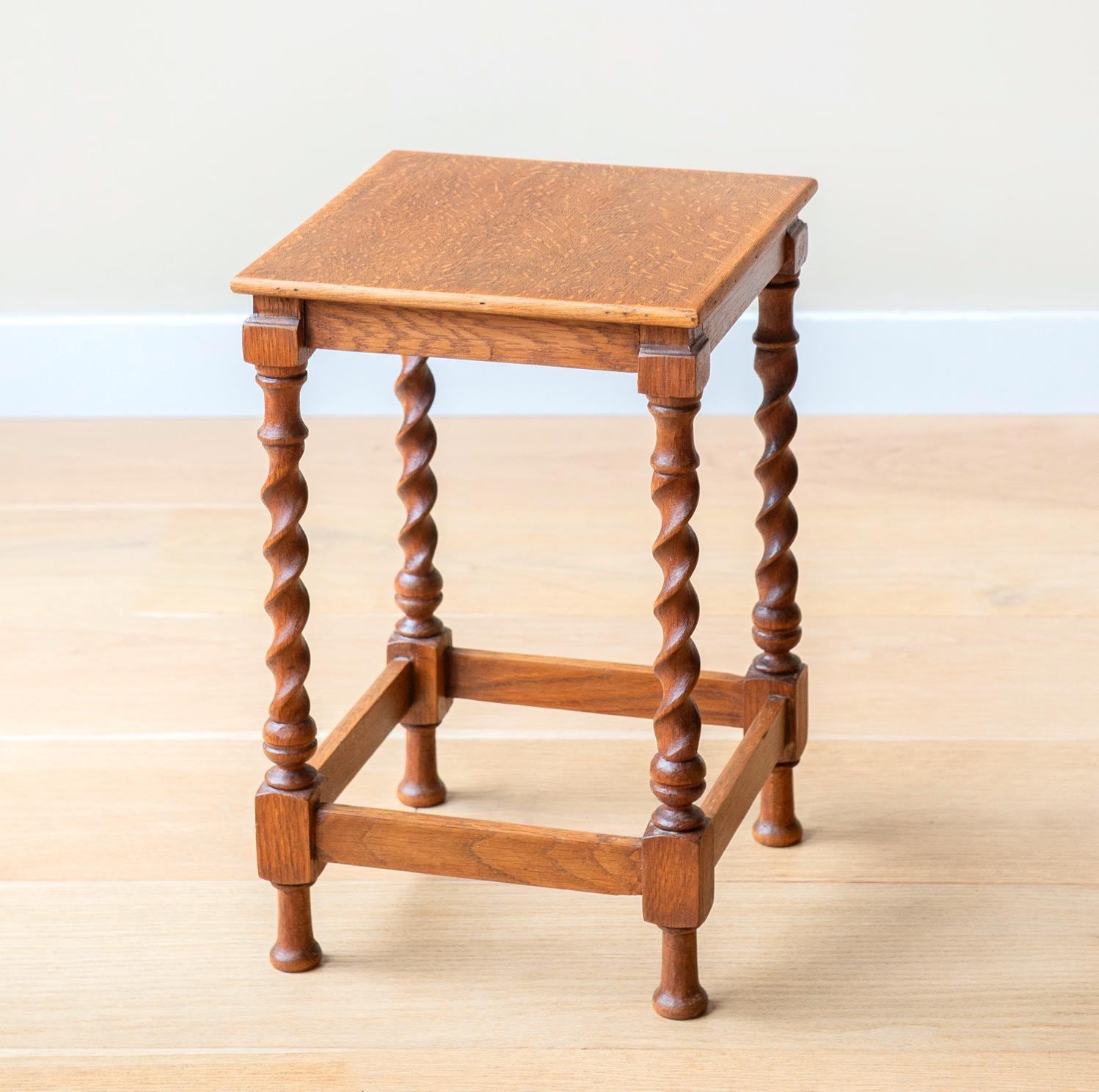 Square Barley Twist Table, Antique Side Table With Turned Legs