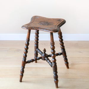 Antique Side Table With Bobbin Legs, 19th Century, Square Plant Stand, Rustic Wooden Coffee Table, Dark Brown Stool, Country Home Decor