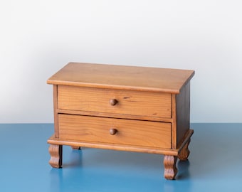 Old Wooden Cabinet With 2 Drawers, Small Storage Unit, French Desk Cabinet With Bend Legs, Colonial Jewelry Box