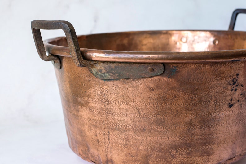 Large French Copper Pot With Handles Antique Copper Cauldron Etsy