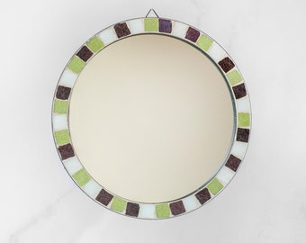miroir en mosaïque ronde vintage, miroir mural en céramique carrelée, moderne du milieu du siècle, design des années 1960, miroir hollandais rétro