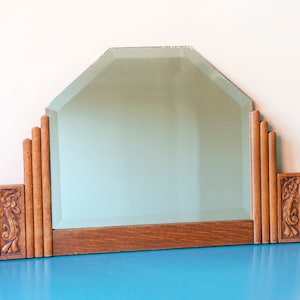 Art Deco Mirror With Beveled Glass, Large Oak Wooden Mantle Mirror, Amsterdam School, 1920s Design, Antique Dutch Wall Hanging zdjęcie 1