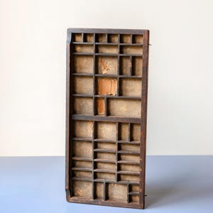 Dutch Letter Press Tray, Antique Printers Tray, Dark Brown Letterpress Drawer, Small Wooden Storage Unit, Vintage Display Case