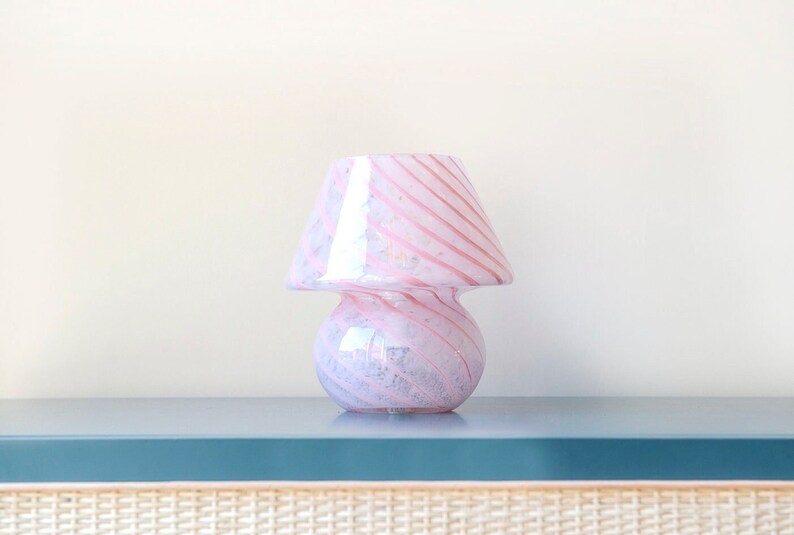 Pink Murano Mushroom Lamp, Small Italian Swirl Glass Table Lamp, Art Glass Desk Lamp, Mid Century Modern, Made In Italy image 1