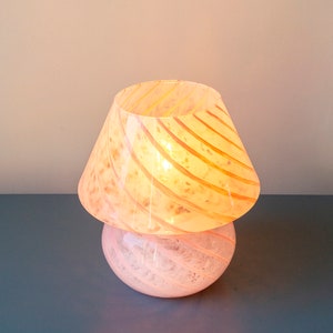 Pink Murano Mushroom Lamp, Small Italian Swirl Glass Table Lamp, Art Glass Desk Lamp, Mid Century Modern, Made In Italy image 5