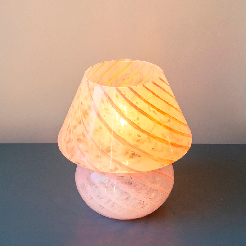 Pink Murano Mushroom Lamp, Small Italian Swirl Glass Table Lamp, Art Glass Desk Lamp, Mid Century Modern, Made In Italy image 5