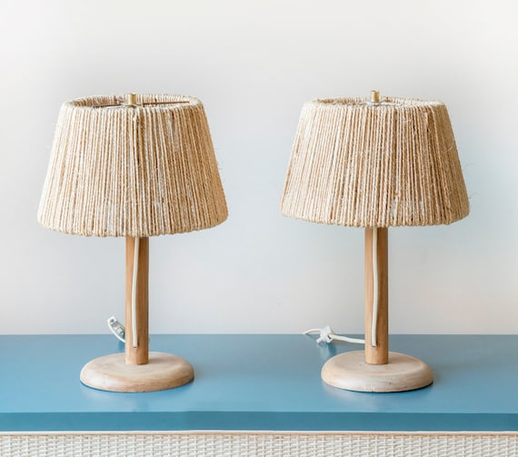 Vintage Table Lamps With Jute Rope Shade Minimalist Desk Lamp