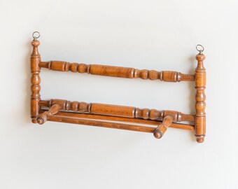 French Towel Rack, Antique Hand Carved Rack, 1920s Design, Turned Wooden Storage Rack, Adjustable Towel Hook, Rustic Home Decor