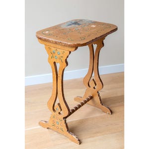 Antique Folk Art Table, Dutch Side Table With Carved Legs, 19th Century, Hand Painted Floral Coffee Table, Folklore Plant Stand